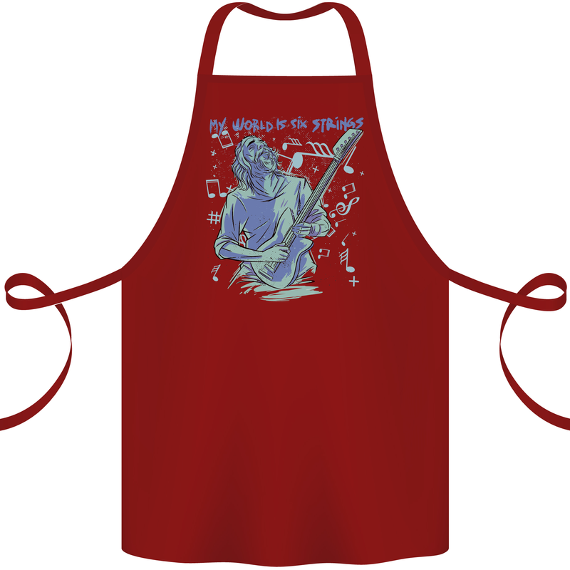 My World Is Six Strings Guitar Rock Music Cotton Apron 100% Organic Maroon