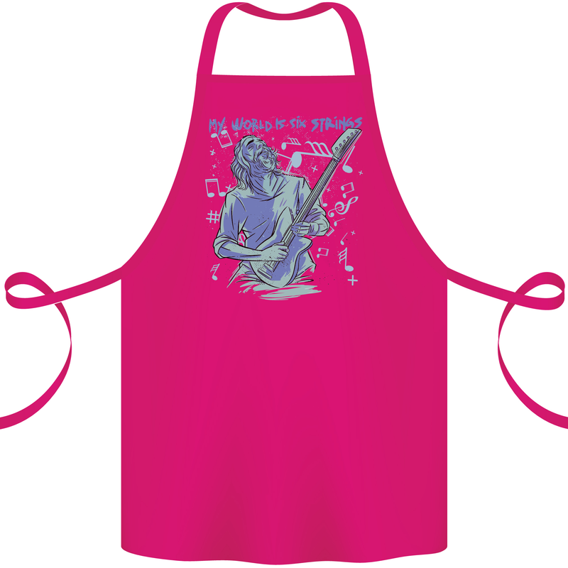 My World Is Six Strings Guitar Rock Music Cotton Apron 100% Organic Pink