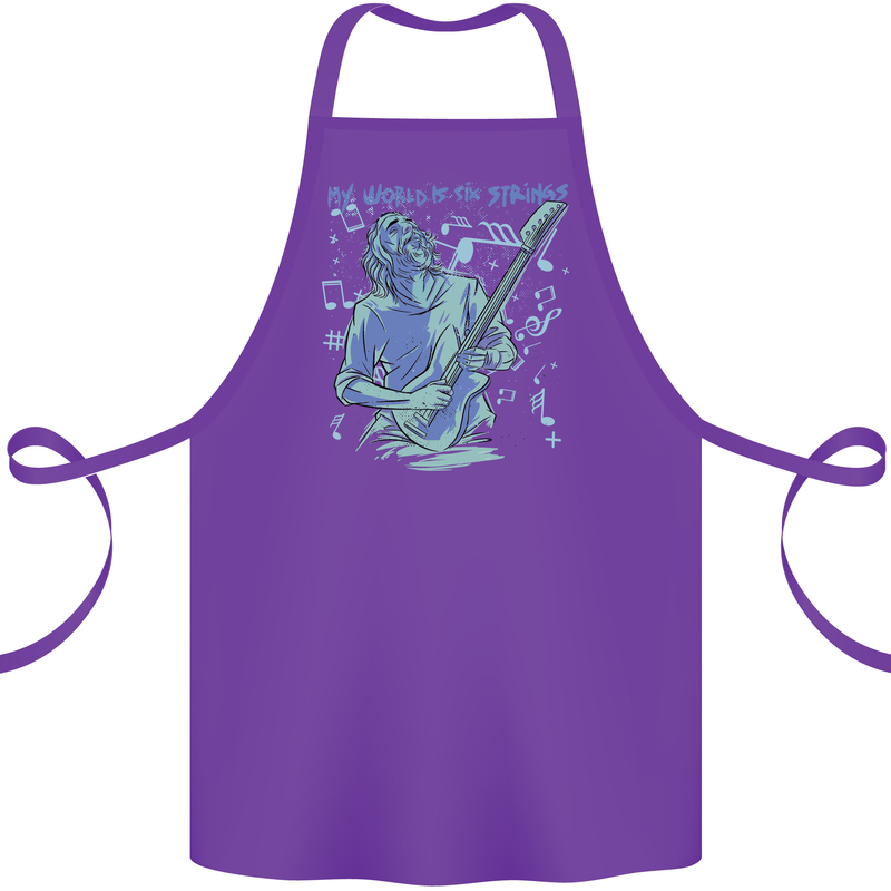 My World Is Six Strings Guitar Rock Music Cotton Apron 100% Organic Purple