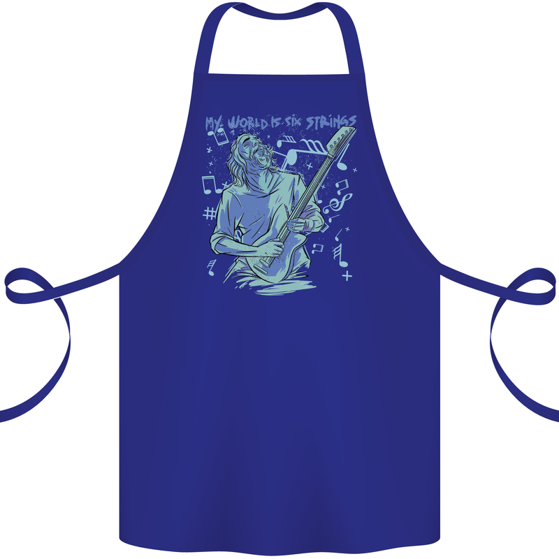 My World Is Six Strings Guitar Rock Music Cotton Apron 100% Organic Royal Blue