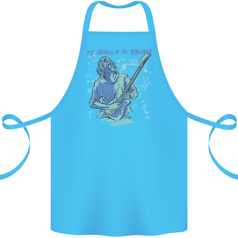 My World Is Six Strings Guitar Rock Music Cotton Apron 100% Organic Turquoise