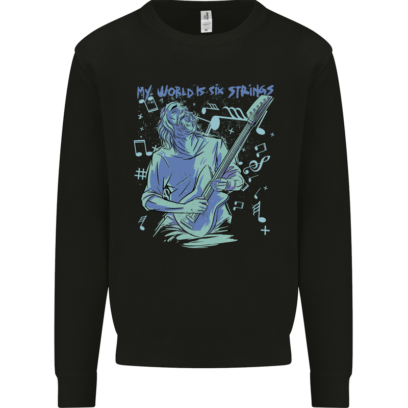 My World Is Six Strings Guitar Rock Music Kids Sweatshirt Jumper Black