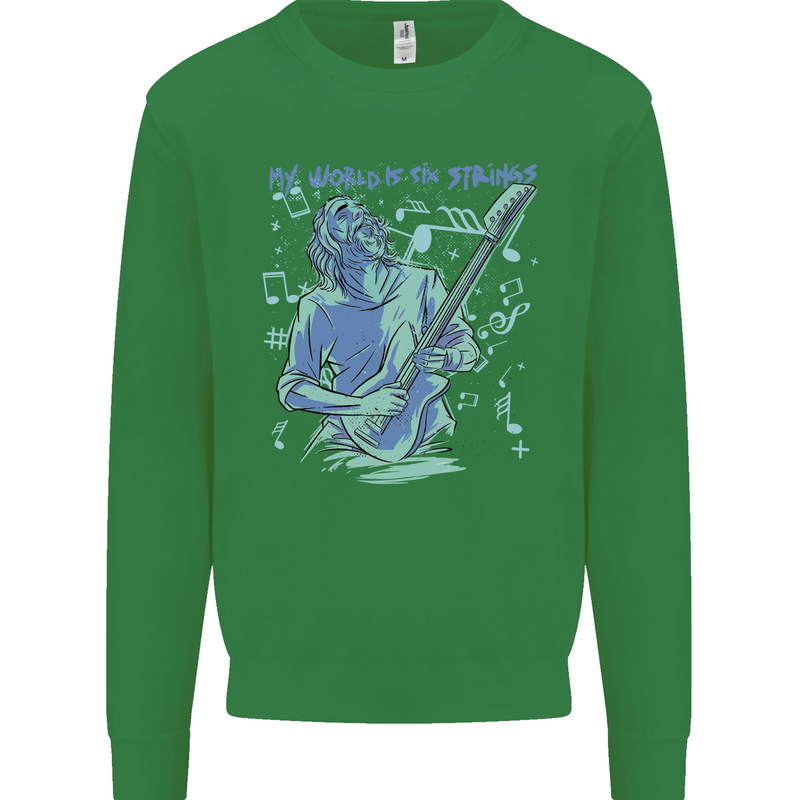 My World Is Six Strings Guitar Rock Music Kids Sweatshirt Jumper Irish Green