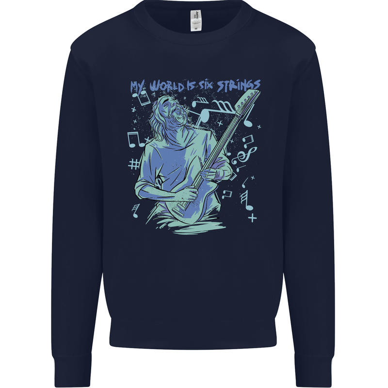 My World Is Six Strings Guitar Rock Music Kids Sweatshirt Jumper Navy Blue