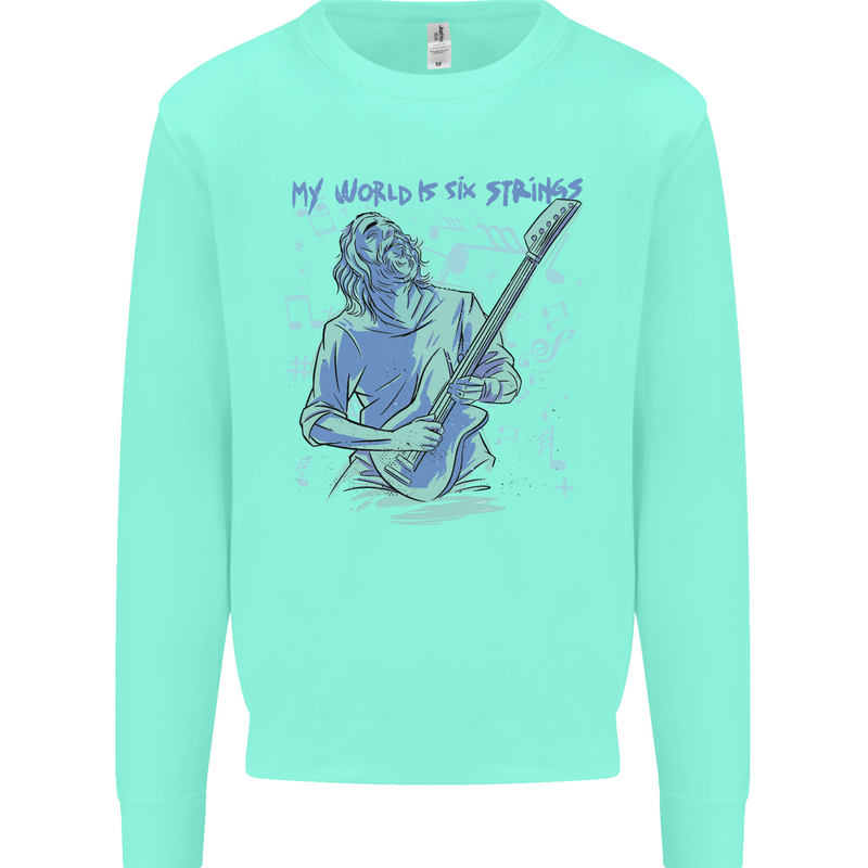 My World Is Six Strings Guitar Rock Music Kids Sweatshirt Jumper Peppermint