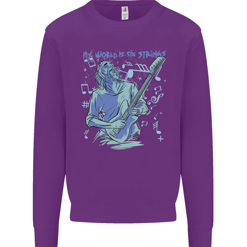 My World Is Six Strings Guitar Rock Music Kids Sweatshirt Jumper Purple