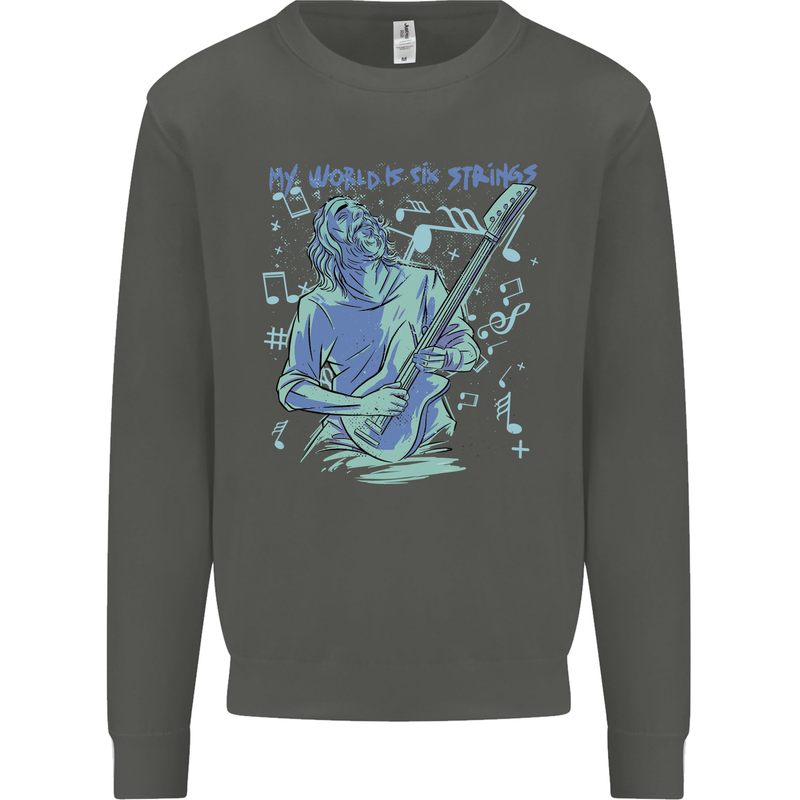 My World Is Six Strings Guitar Rock Music Kids Sweatshirt Jumper Storm Grey