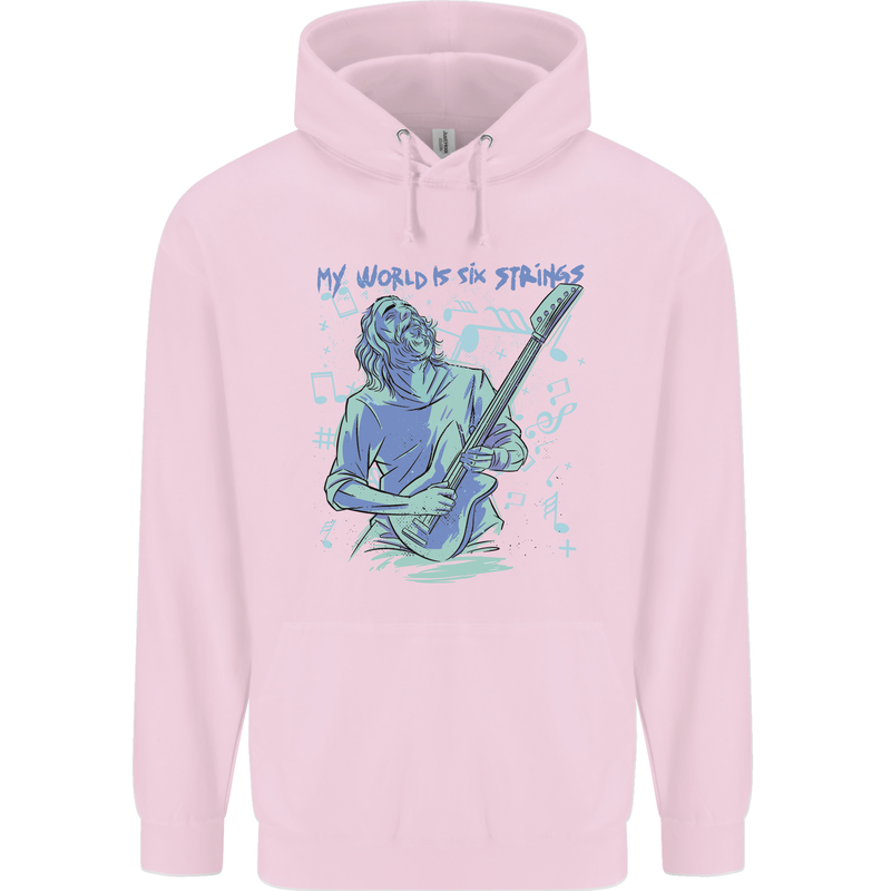 My World Is Six Strings Guitar Rock Music Mens 80% Cotton Hoodie Light Pink