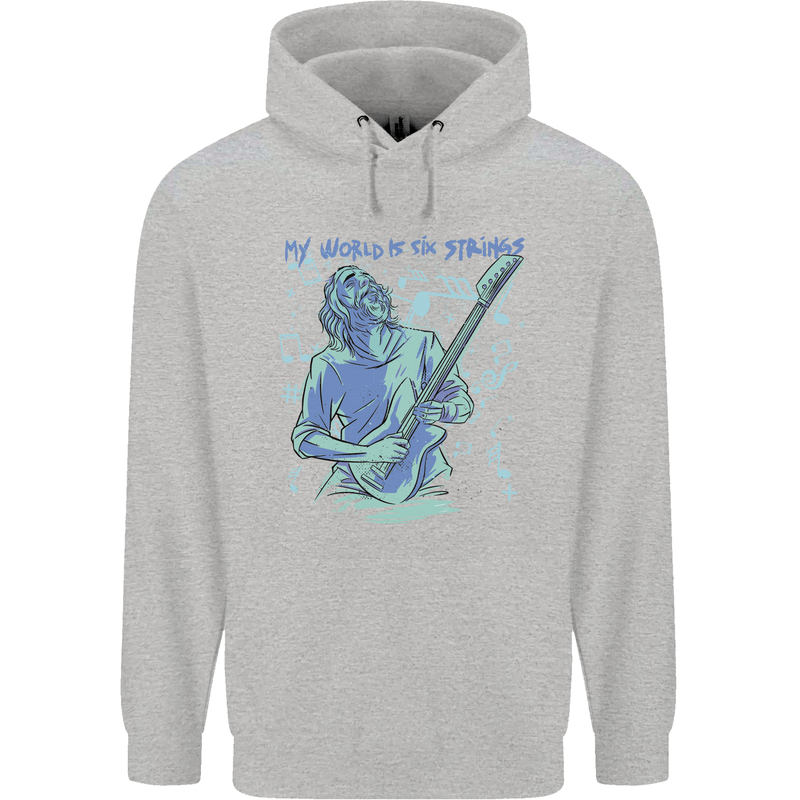 My World Is Six Strings Guitar Rock Music Mens 80% Cotton Hoodie Sports Grey