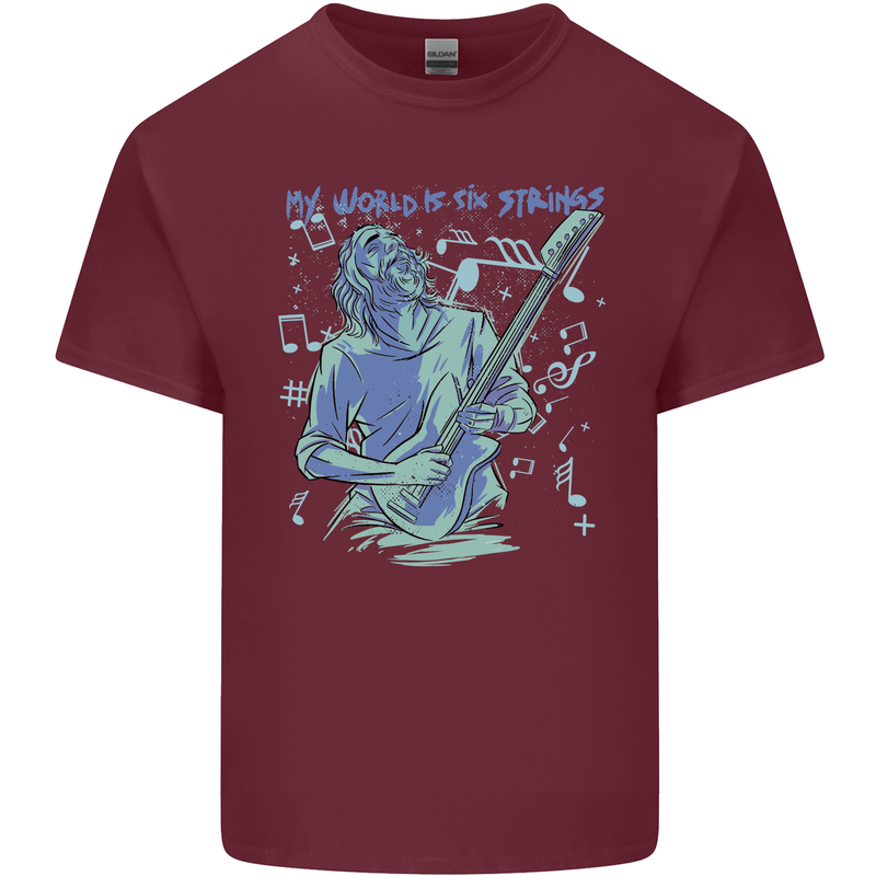 My World Is Six Strings Guitar Rock Music Mens Cotton T-Shirt Tee Top Maroon