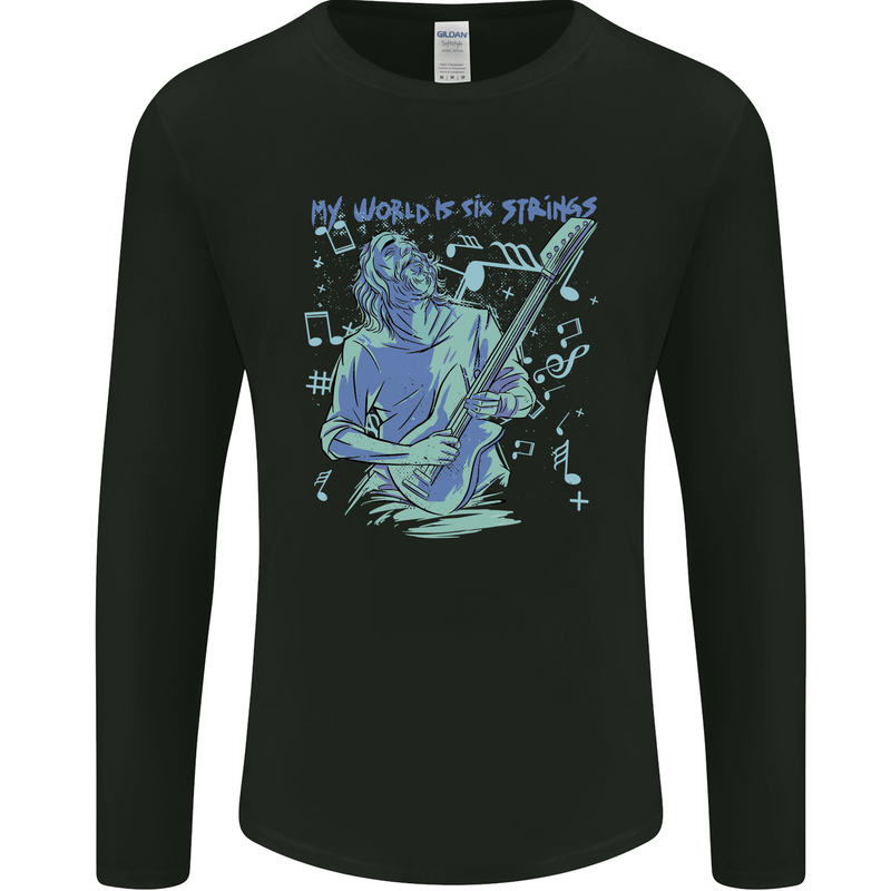 My World Is Six Strings Guitar Rock Music Mens Long Sleeve T-Shirt Black