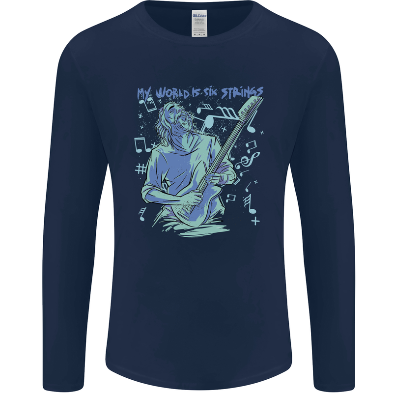 My World Is Six Strings Guitar Rock Music Mens Long Sleeve T-Shirt Navy Blue