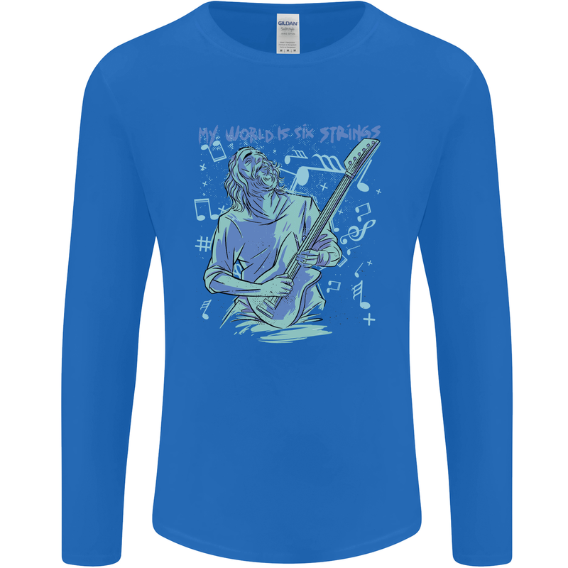 My World Is Six Strings Guitar Rock Music Mens Long Sleeve T-Shirt Royal Blue