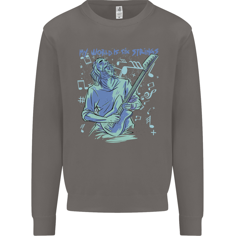 My World Is Six Strings Guitar Rock Music Mens Sweatshirt Jumper Charcoal