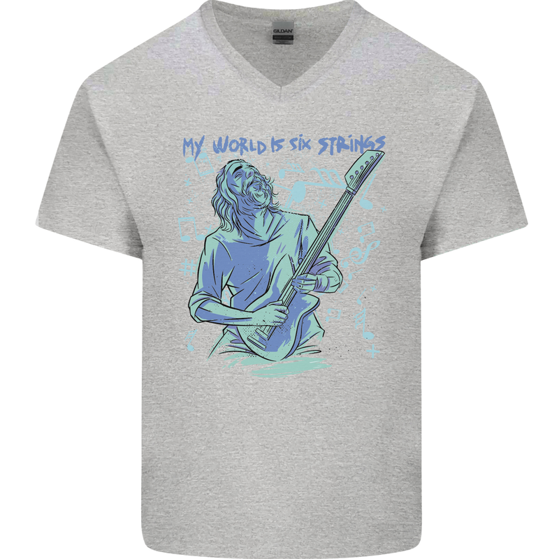 My World Is Six Strings Guitar Rock Music Mens V-Neck Cotton T-Shirt Sports Grey