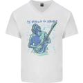 My World Is Six Strings Guitar Rock Music Mens V-Neck Cotton T-Shirt White