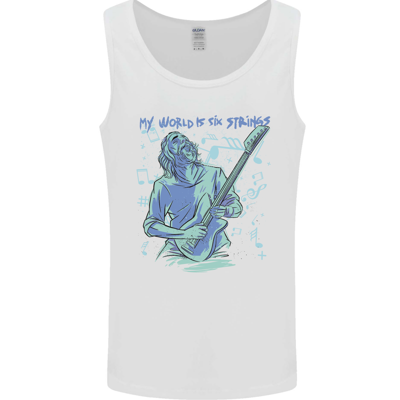 My World Is Six Strings Guitar Rock Music Mens Vest Tank Top White