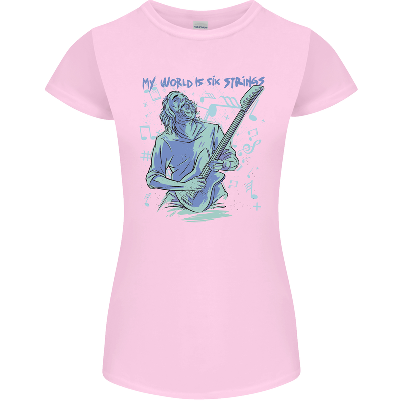 My World Is Six Strings Guitar Rock Music Womens Petite Cut T-Shirt Light Pink