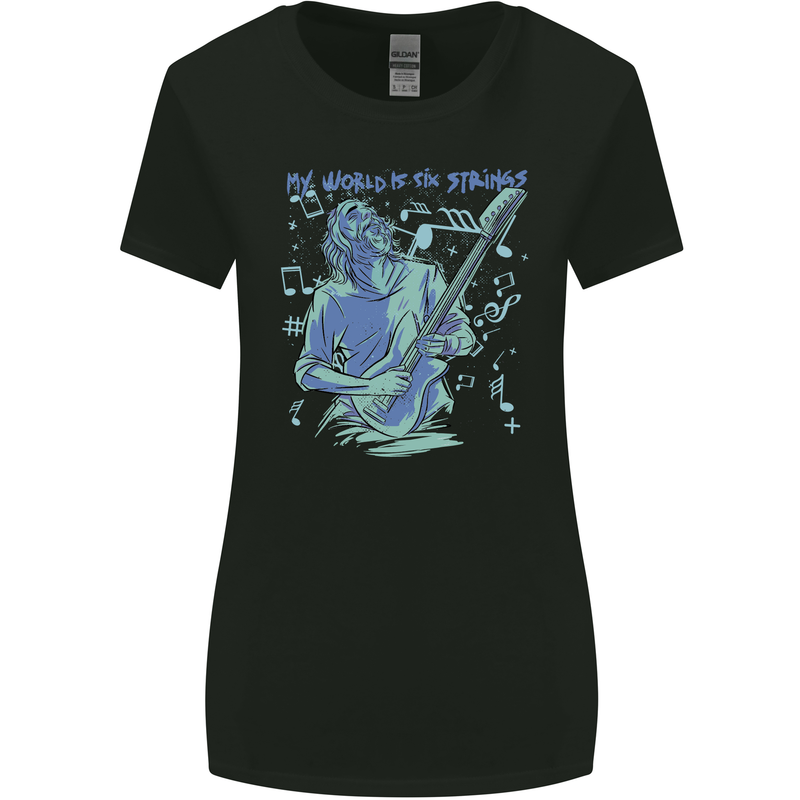 My World Is Six Strings Guitar Rock Music Womens Wider Cut T-Shirt Black