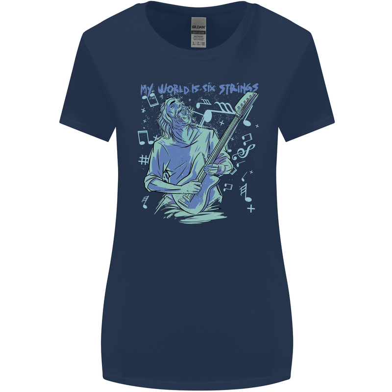 My World Is Six Strings Guitar Rock Music Womens Wider Cut T-Shirt Navy Blue