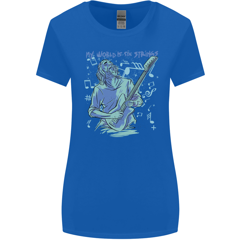 My World Is Six Strings Guitar Rock Music Womens Wider Cut T-Shirt Royal Blue