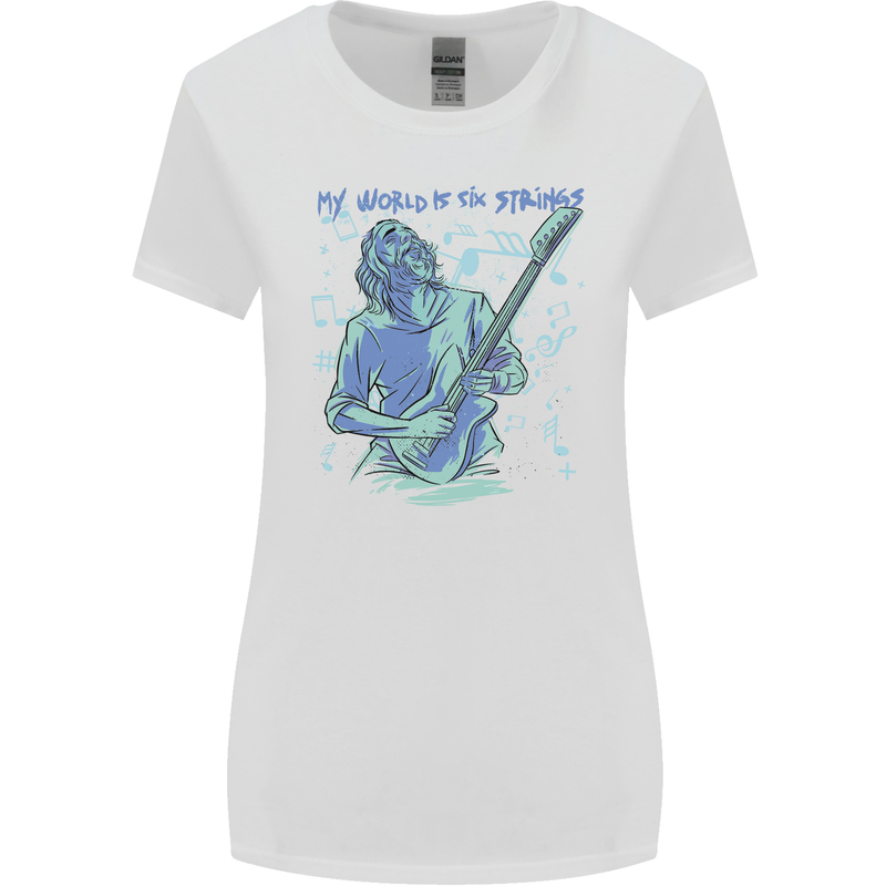 My World Is Six Strings Guitar Rock Music Womens Wider Cut T-Shirt White