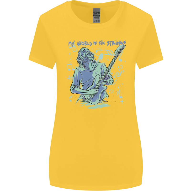 My World Is Six Strings Guitar Rock Music Womens Wider Cut T-Shirt Yellow