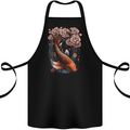 Mystical Koi Carp Flowers Cotton Apron 100% Organic Black