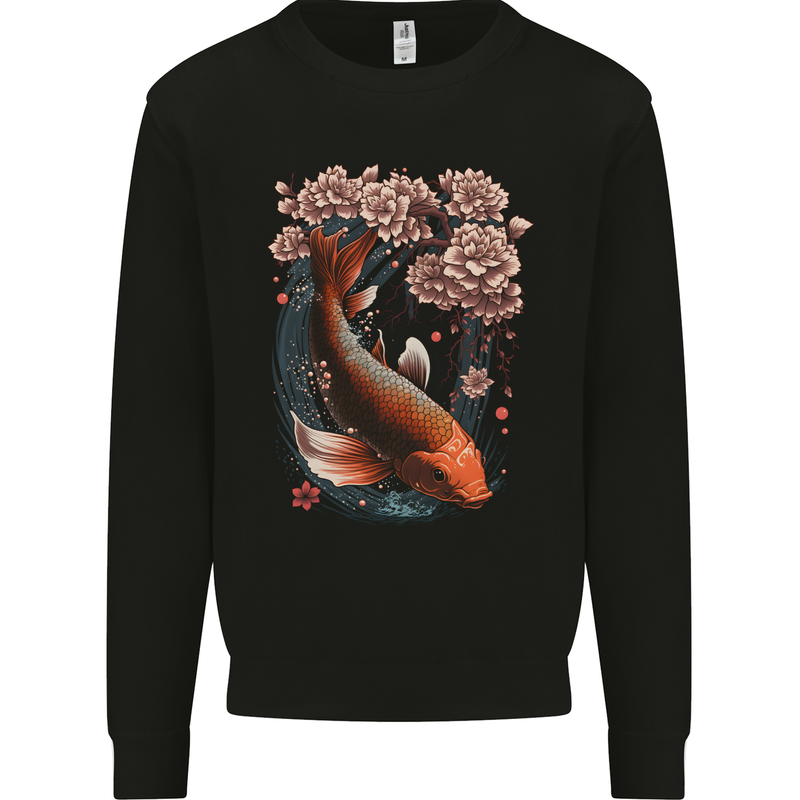 Mystical Koi Carp Flowers Mens Sweatshirt Jumper Black