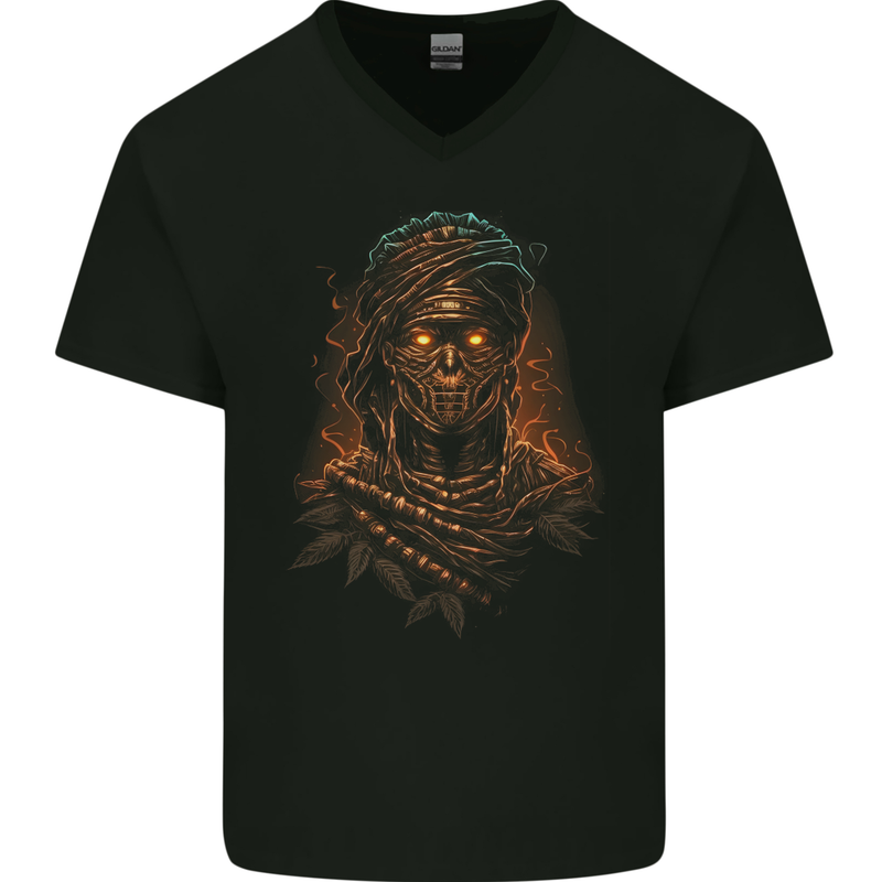 Mystical Mummy Egyptian Demon Fantasy Mens V-Neck Cotton T-Shirt Black