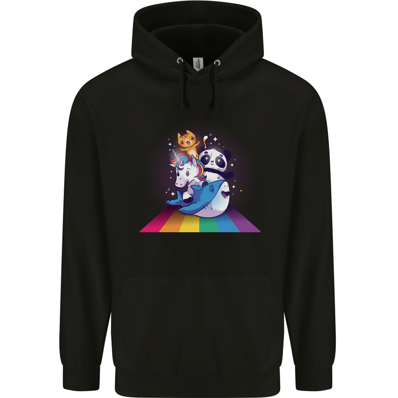 Mystical Panda Bear Unicorn Cat and Shark Childrens Kids Hoodie Black