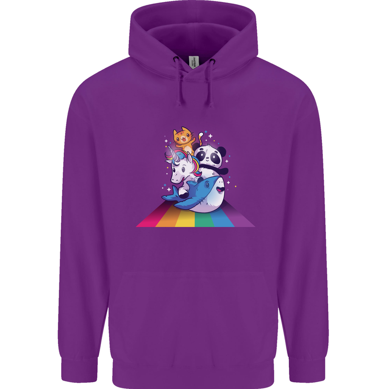 Mystical Panda Bear Unicorn Cat and Shark Childrens Kids Hoodie Purple