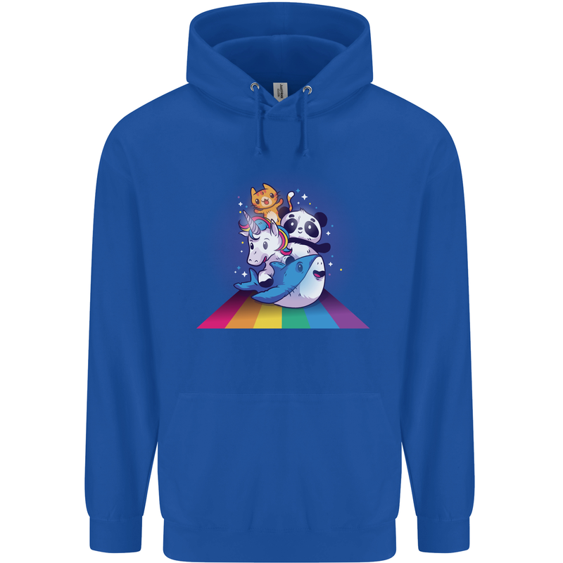 Mystical Panda Bear Unicorn Cat and Shark Childrens Kids Hoodie Royal Blue