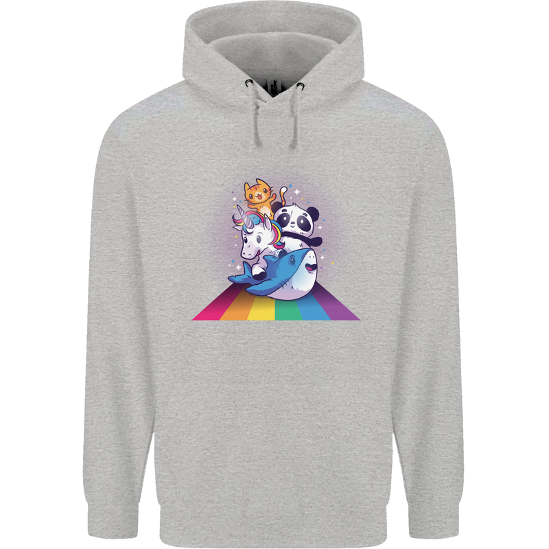 Mystical Panda Bear Unicorn Cat and Shark Childrens Kids Hoodie Sports Grey