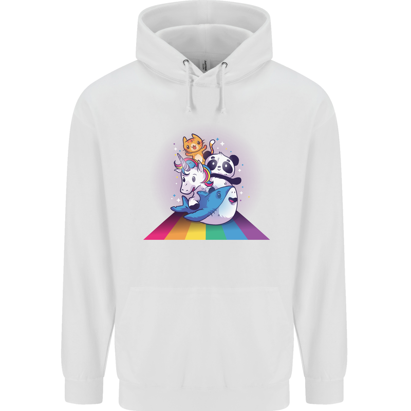 Mystical Panda Bear Unicorn Cat and Shark Childrens Kids Hoodie White