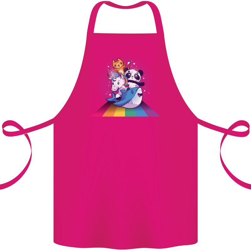 Mystical Panda Bear Unicorn Cat and Shark Cotton Apron 100% Organic Pink