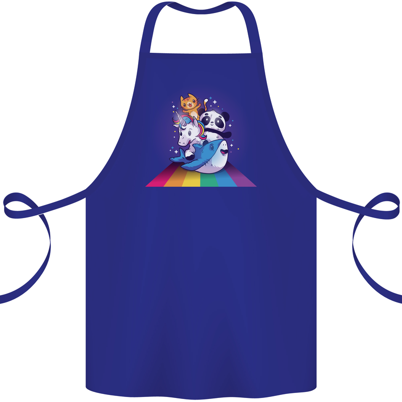 Mystical Panda Bear Unicorn Cat and Shark Cotton Apron 100% Organic Royal Blue