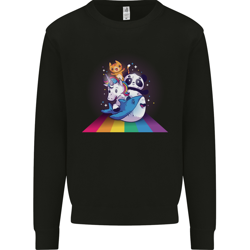 Mystical Panda Bear Unicorn Cat and Shark Kids Sweatshirt Jumper Black