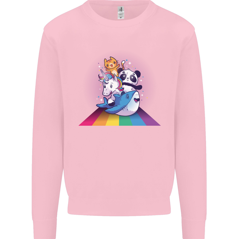 Mystical Panda Bear Unicorn Cat and Shark Kids Sweatshirt Jumper Light Pink
