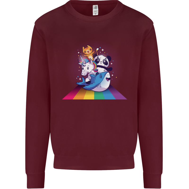 Mystical Panda Bear Unicorn Cat and Shark Kids Sweatshirt Jumper Maroon