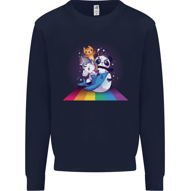 Mystical Panda Bear Unicorn Cat and Shark Kids Sweatshirt Jumper Navy Blue