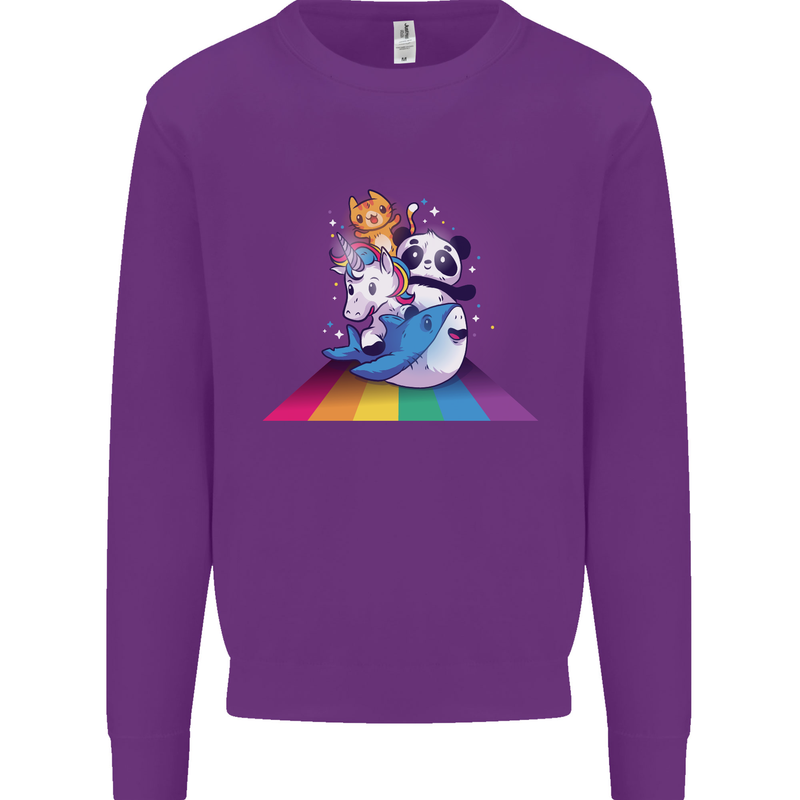 Mystical Panda Bear Unicorn Cat and Shark Kids Sweatshirt Jumper Purple