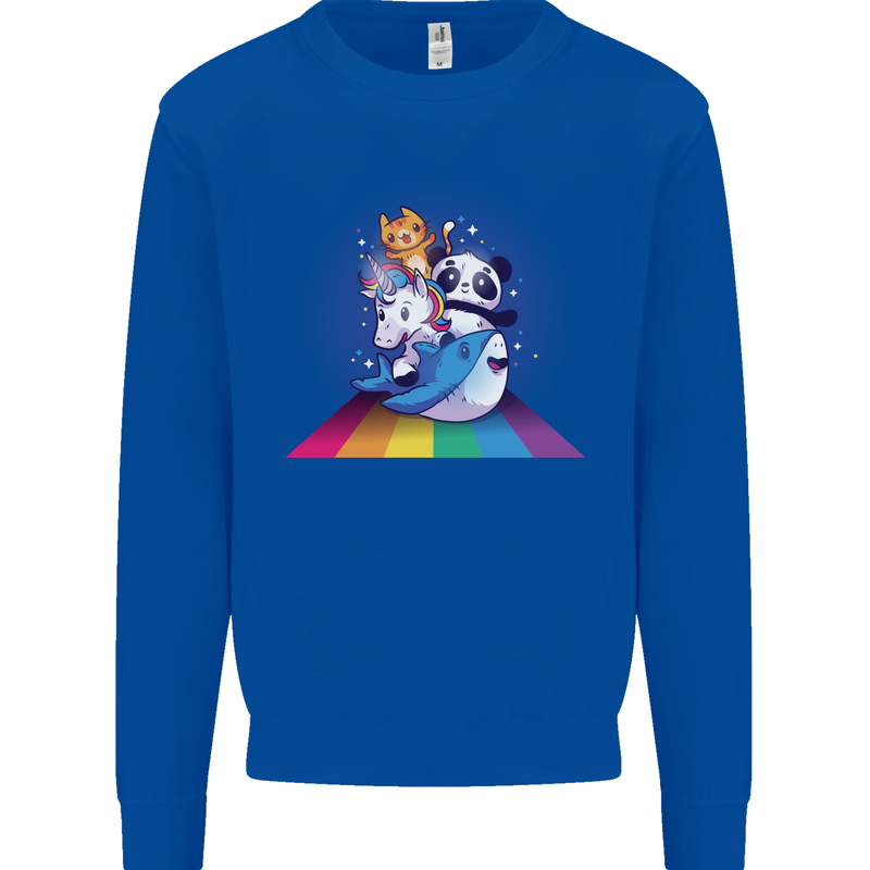 Mystical Panda Bear Unicorn Cat and Shark Kids Sweatshirt Jumper Royal Blue