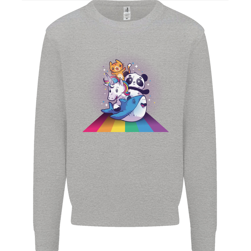 Mystical Panda Bear Unicorn Cat and Shark Kids Sweatshirt Jumper Sports Grey
