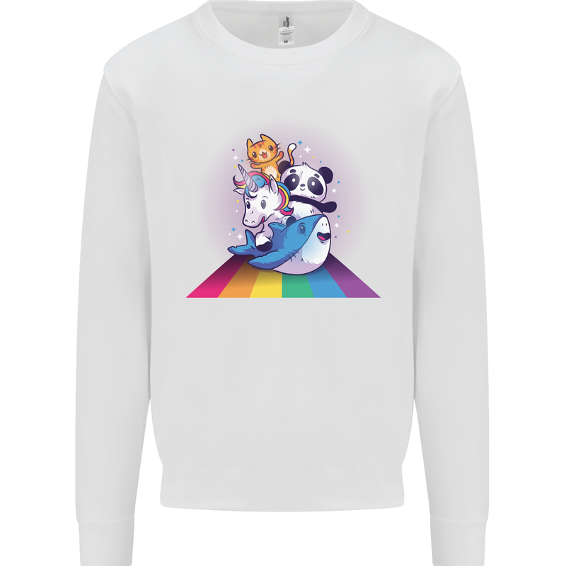 Mystical Panda Bear Unicorn Cat and Shark Kids Sweatshirt Jumper White