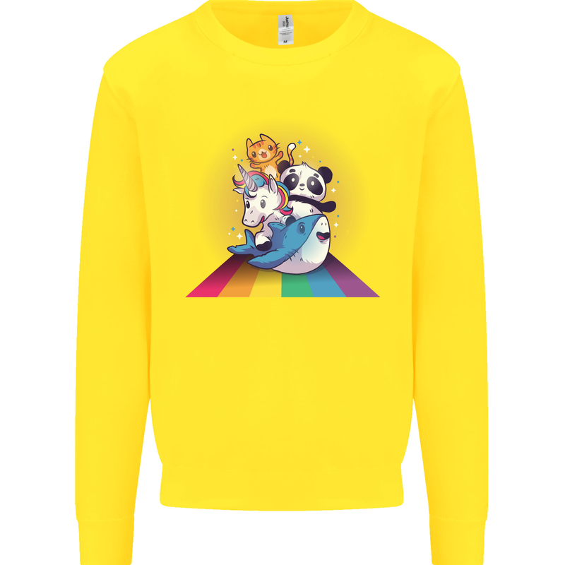 Mystical Panda Bear Unicorn Cat and Shark Kids Sweatshirt Jumper Yellow