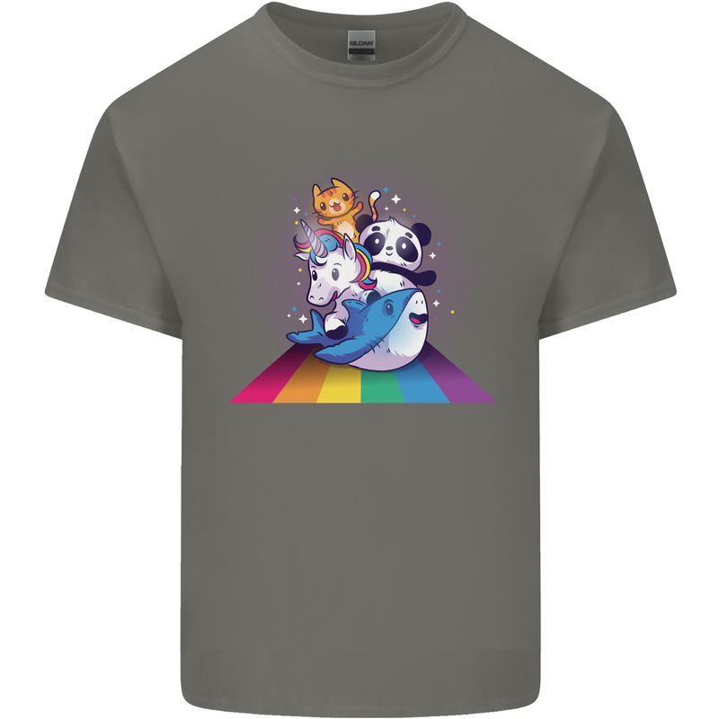 Mystical Panda Bear Unicorn Cat and Shark Mens Cotton T-Shirt Tee Top Charcoal