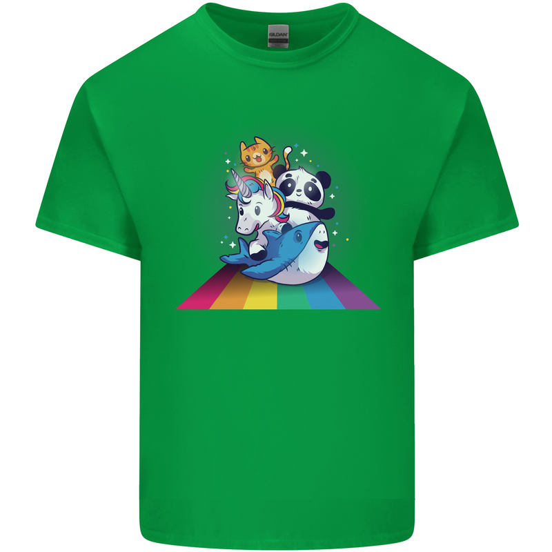 Mystical Panda Bear Unicorn Cat and Shark Mens Cotton T-Shirt Tee Top Irish Green