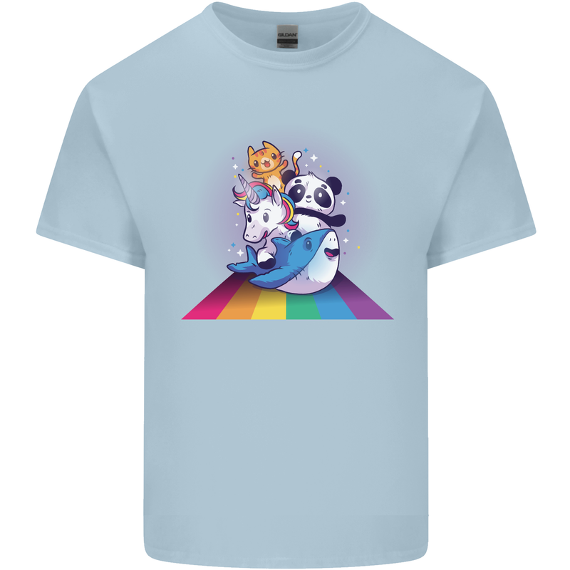Mystical Panda Bear Unicorn Cat and Shark Mens Cotton T-Shirt Tee Top Light Blue