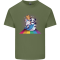 Mystical Panda Bear Unicorn Cat and Shark Mens Cotton T-Shirt Tee Top Military Green